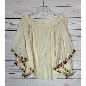 Easel Anthropologie Women's S Small Cream Boho Festival Cute Fringe Top Blouse